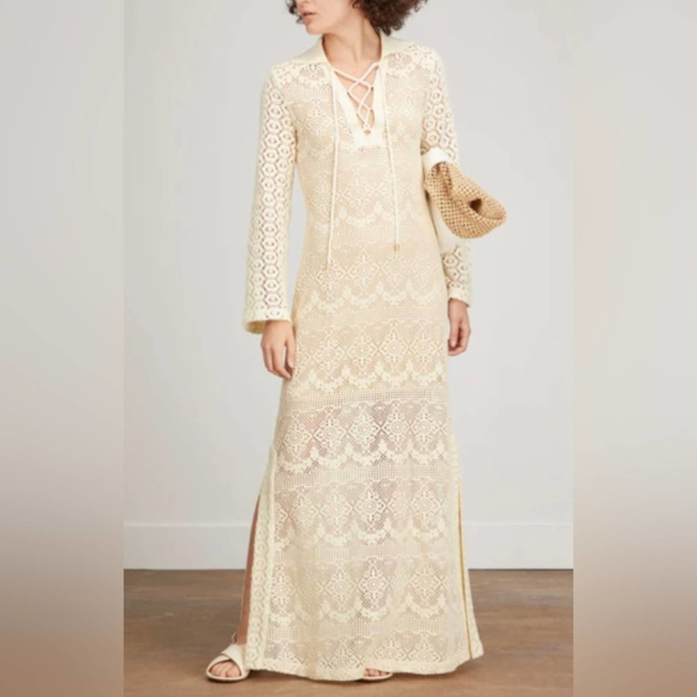 NWT MSRP$495 Jonathan Simkhai Zariah Swim Cover-Up Dress in Ceramic color